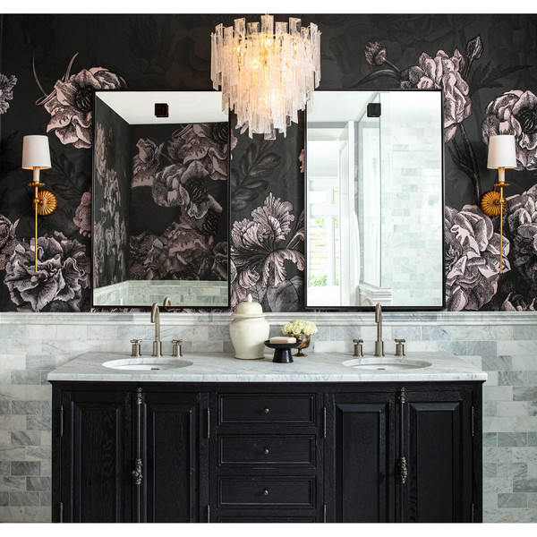 Bathroom vanity with two rectangle hanging mirrors